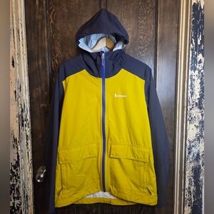 Cotopaxi 'Parque' Yellow & Navy Waterproof Hooded Rain Jacket/Shell Sz XL
